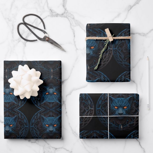 Beautiful Blue Panther at night yellow eyes Wrapping Paper Sheet (Front)
