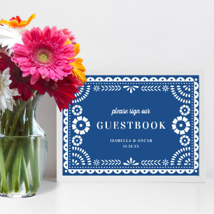 Beautiful Blue Papel Picado Wedding Guestbook Sign