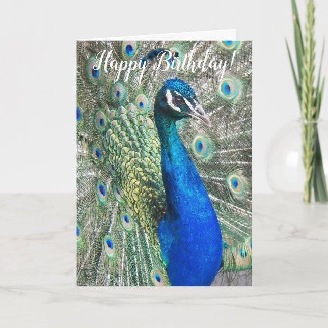 Beautiful Blue Peacock Birthday Card (Front)