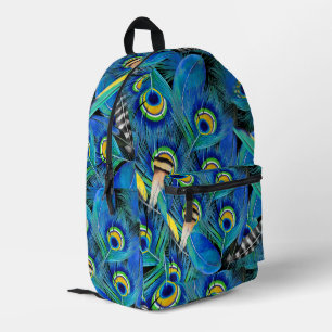 Beautiful Blue Peacock Feathers Bright Printed Backpack