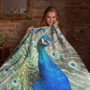 Beautiful Blue Peacock Feathers Fleece Blanket