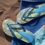 Beautiful Blue Peacock Feathers Thongs<br><div class="desc">These stylish flip flops are perfect for stepping out of the shower or stepping onto the beach and feature the photo image of a beautiful,  blue Peacock with colourful fantail plumage. Select foot size along with other options.</div>