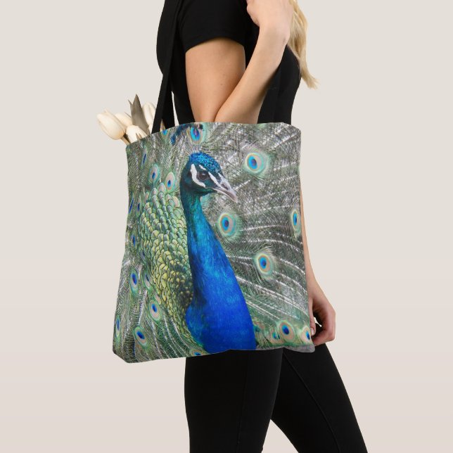 Beautiful Blue Peacock Feathers Tote Bag (Close Up)