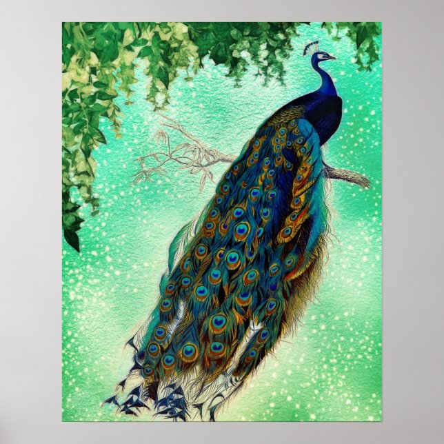 Beautiful Blue Peacock Nature Bird Tail Vintage Poster (Front)