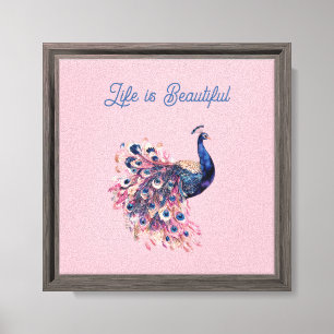 Beautiful Blue Pink Navy Blue Peacock Canvas Print