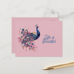 Beautiful Blue Pink Navy Blue Peacock Postcard