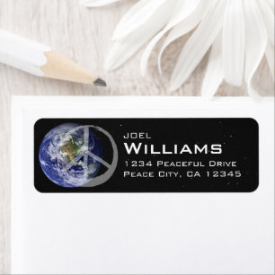 Beautiful Blue Planet Earth Peace Symbol Sign Return Address Label