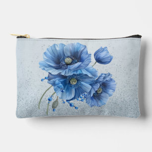 Beautiful Blue Poppies On a Blue Glitter Back Accessory Pouch