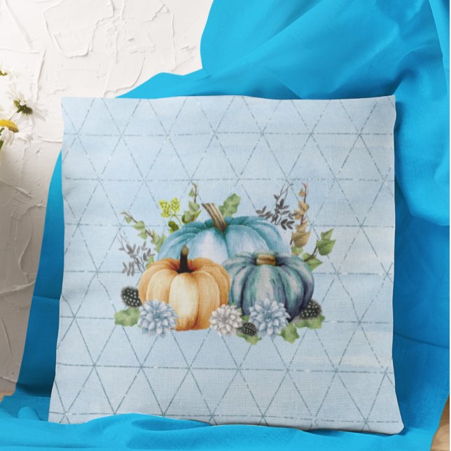 Beautiful Blue Pumpkin Patch Glitter Autumn Cushion (Creator Uploaded)