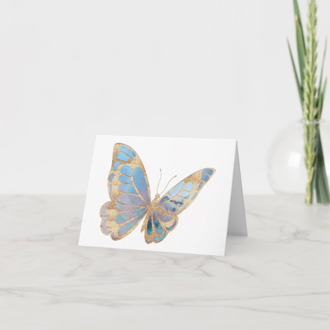 Beautiful Blue, Purple, and Silver Butterfly BLANK Card (Front)