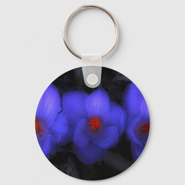 Beautiful Blue Purple Crocus Blooms Key Ring (Front)