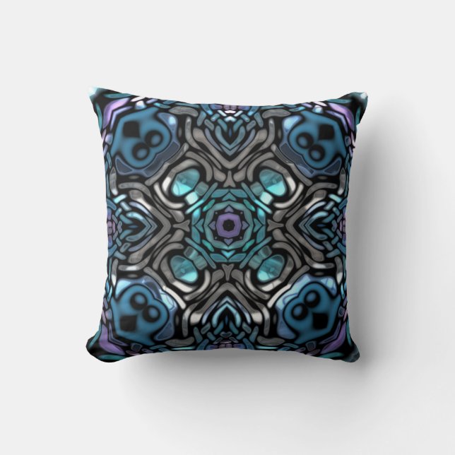 Beautiful Blue, Purple & Silver Pattern Cushion (Front)