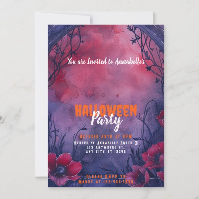 Beautiful Blue Red Arch  Halloween Party Invitation (Front)
