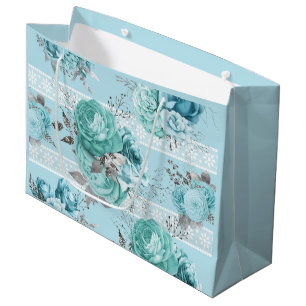 Beautiful Blue Roses Lace details Large Gift Bag
