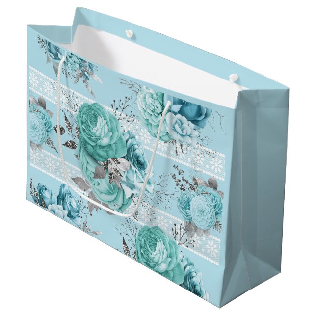 Beautiful Blue Roses Lace details Large Gift Bag (Front Angled)