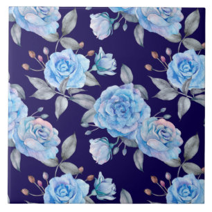 Beautiful blue roses, pastel pink background, ceramic tile