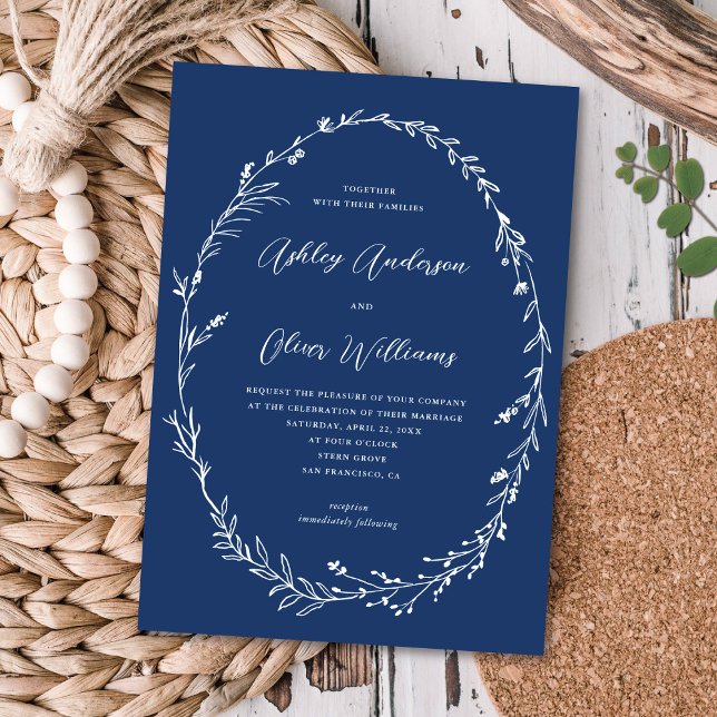Beautiful Blue Rustic Wildflower Wreath Wedding Invitation (Creator Uploaded)