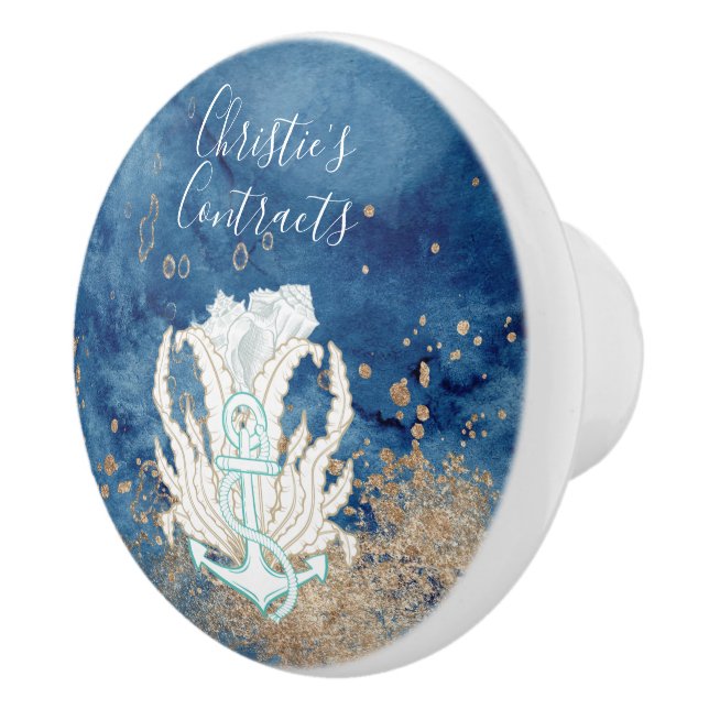 Beautiful blue sand colour coastal custom  ceramic ceramic knob (Right)