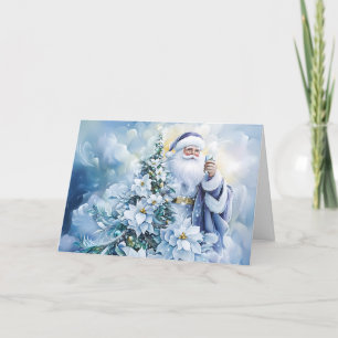 Beautiful Blue Santa Blank Holiday Card Customise