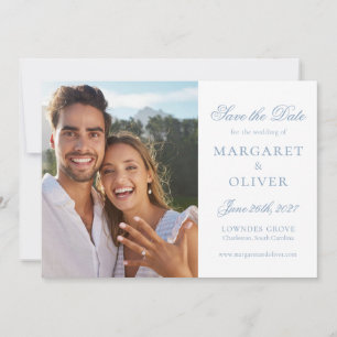 Beautiful Blue Script Photo Save The Date Card