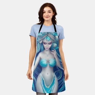 Beautiful Blue Seashell Mermaid Graphic Apron