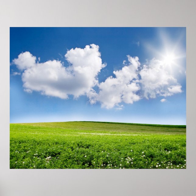 Beautiful blue sky and green field poster (Front)
