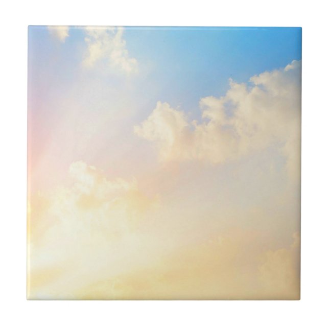 Beautiful Blue Sky with Clouds, Ceramic Tile (Front)