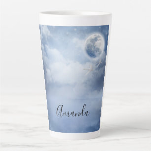 Beautiful Blue Sky with Flying Swans Latte Mug