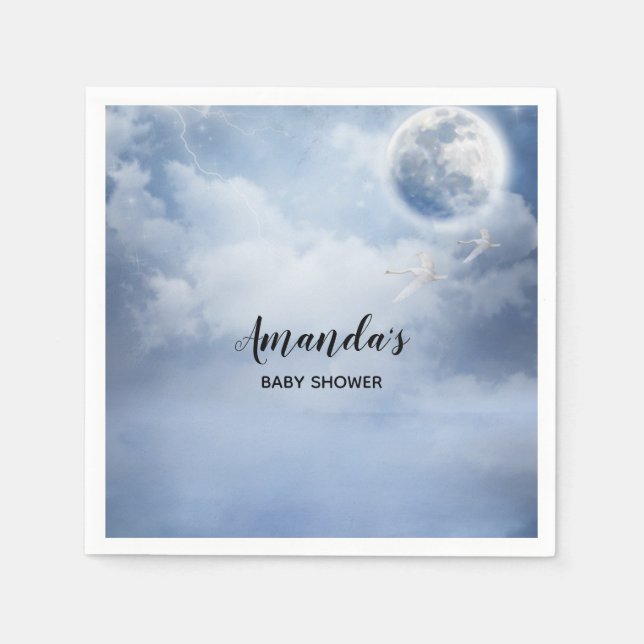 Beautiful Blue Sky with Flying Swans Napkin (Front)