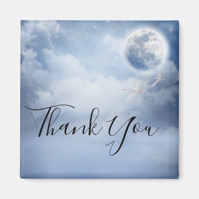 Beautiful Blue Sky with Flying Swans Thank You Magnet (Front)