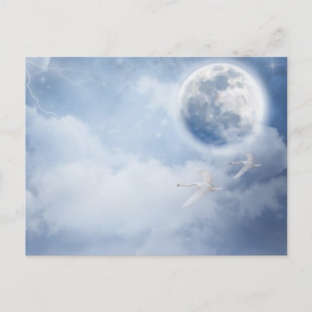 Beautiful Blue Sky with Flying Swans Together Postcard (Front)