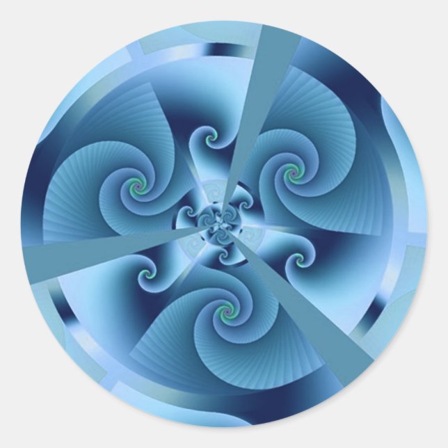 Beautiful Blue Spiral Fine Fractal Art Classic Round Sticker (Front)