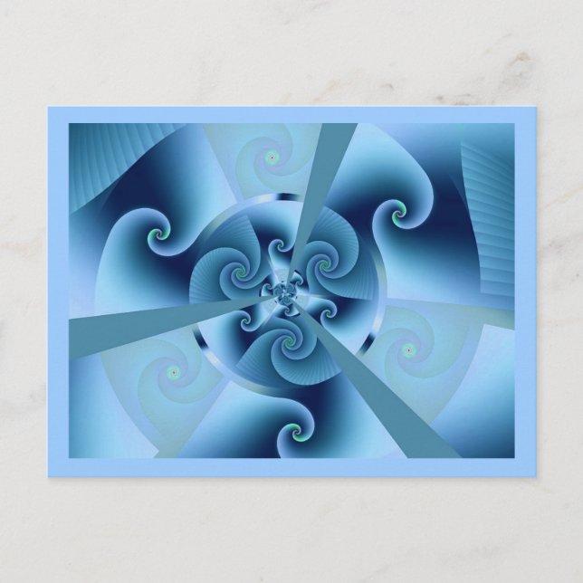 Beautiful Blue Spiral Fine Fractal Art Postcard (Front)