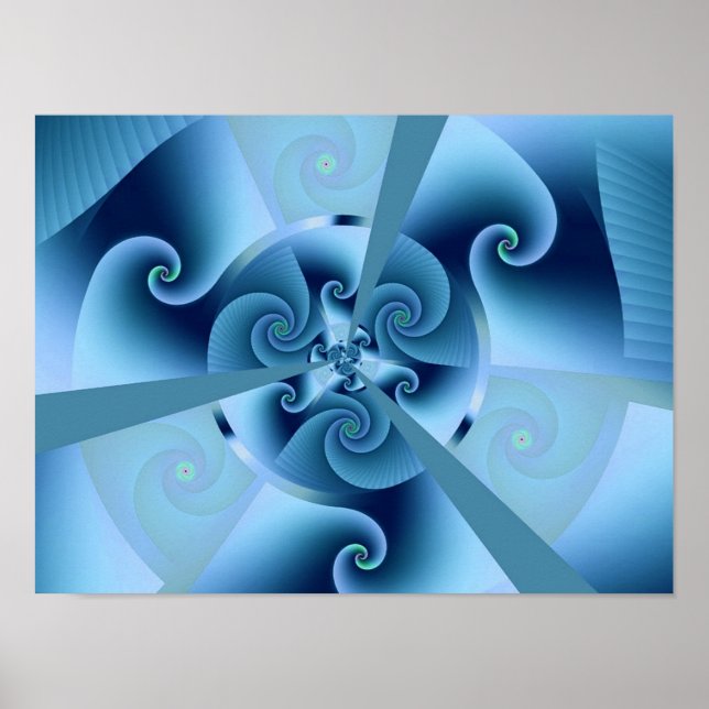 Beautiful Blue Spiral Fine Fractal Art Poster (Front)