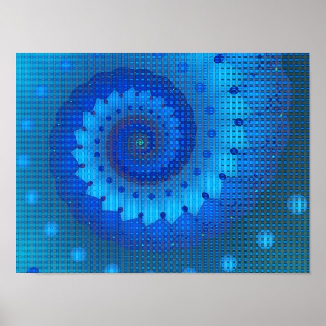Beautiful Blue Spiral Fine Fractal Art Poster (Front)