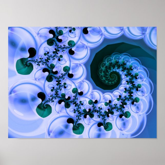 Beautiful Blue Spiral Fine Fractal Art Poster (Front)