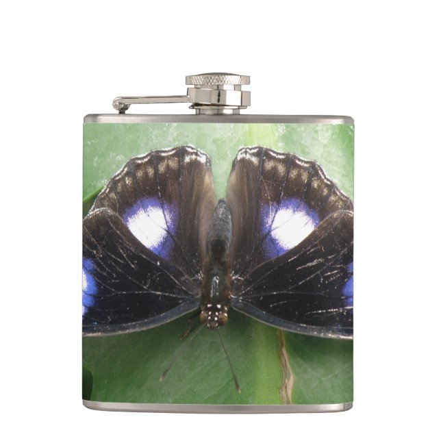 Beautiful Blue Spotted Butterfly Flask (Front)