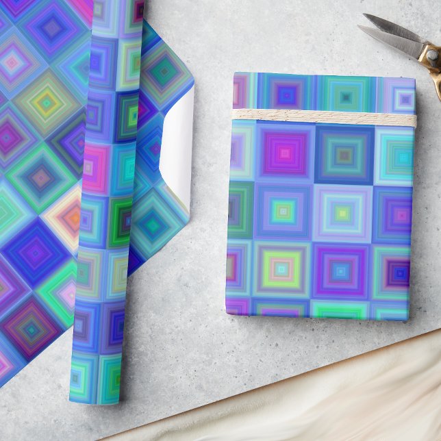 Beautiful Blue Squares Birthday Giftwrap Wrapping Paper (Creator Uploaded)