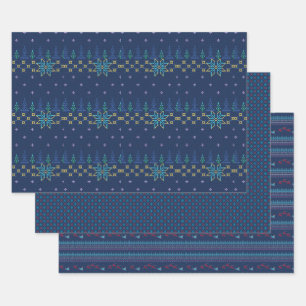 Beautiful Blue Sweater Knit Pattern Wrapping Paper Sheet