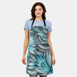 Beautiful Blue Teal Floral Print Apron