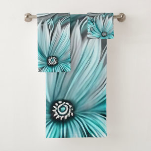 Beautiful Blue Teal Floral Print Bath Towel Set