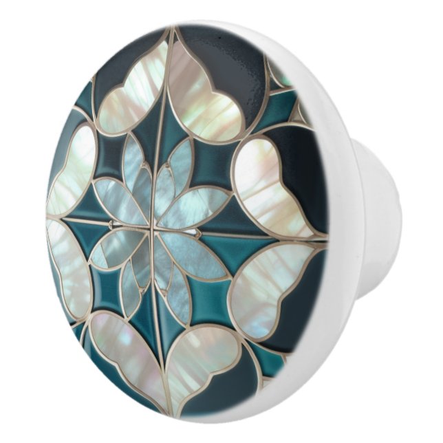 Beautiful blue teal offwhite pearl inspired ceramic knob (Right)