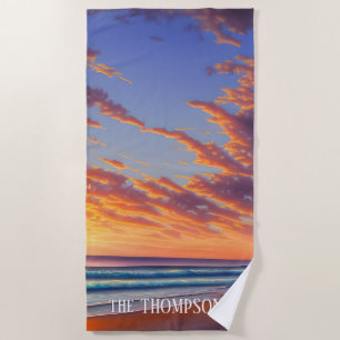 Beautiful Blue Turquoise Ocean Sunset Beach Towel