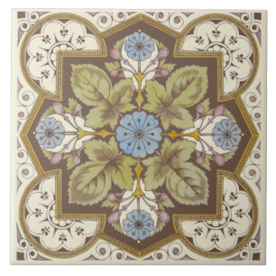 Beautiful Blue Victorian Floral Reproduction Tile