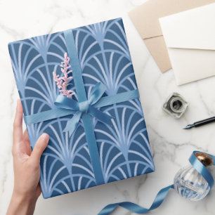 Beautiful Blue Vintage Japanese Fan Pattern Wrapping Paper