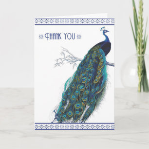 Beautiful Blue Vintage Peacock - Thank you card