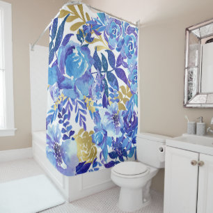 Beautiful Blue Watercolor Floral Shower Curtain