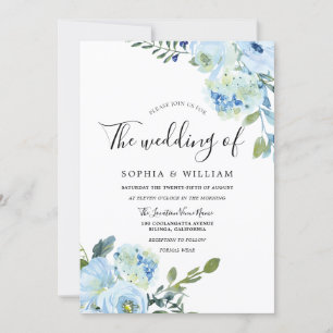 Beautiful Blue Watercolor Flowers Modern Wedding Invitation