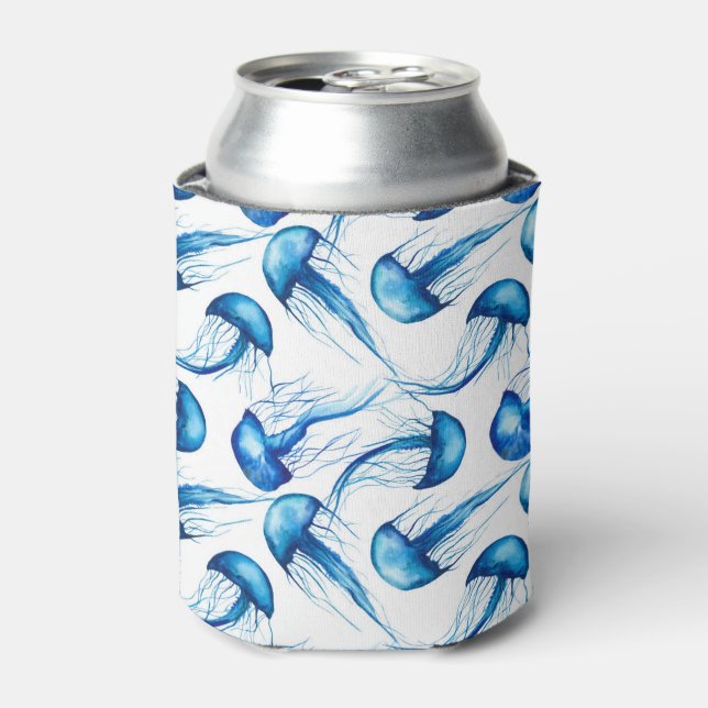 Beautiful Blue Watercolor Jellyfish | Can Cooler (Can Front)