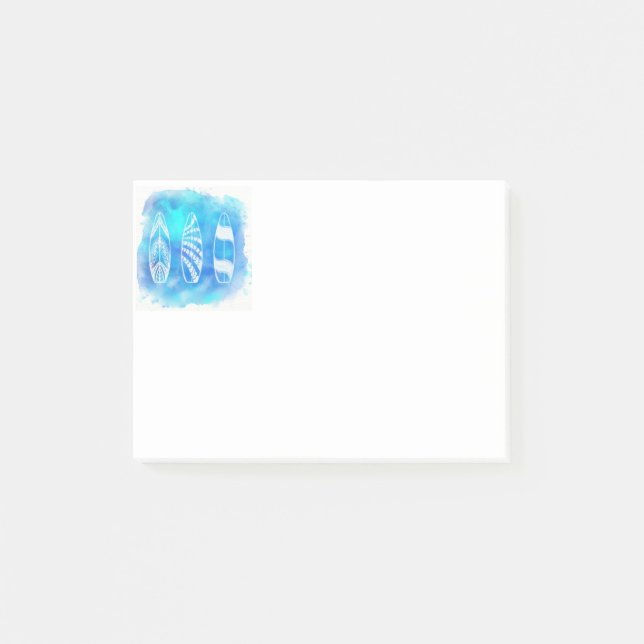 Beautiful Blue Watercolor Water Surfboards art Post-it Notes (Front)